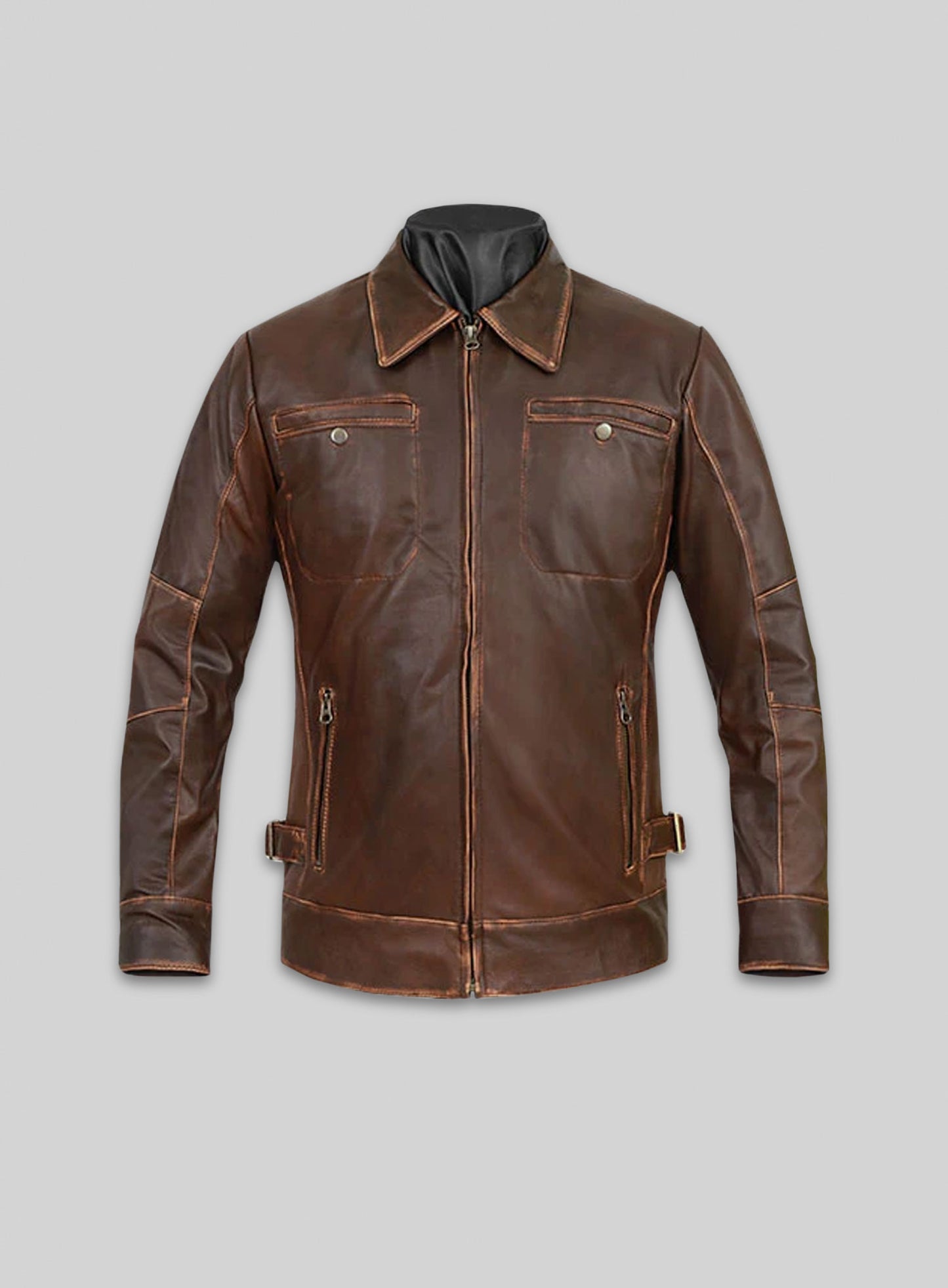 Espresso Rubbed Tan Leather Jacket