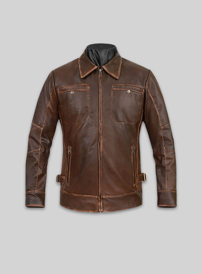 Espresso Rubbed Tan Leather Jacket