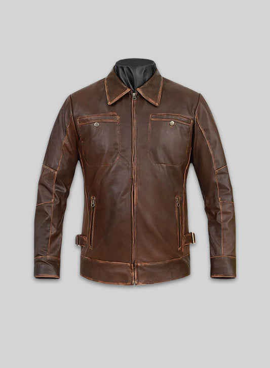 Espresso Rubbed Tan Leather Jacket