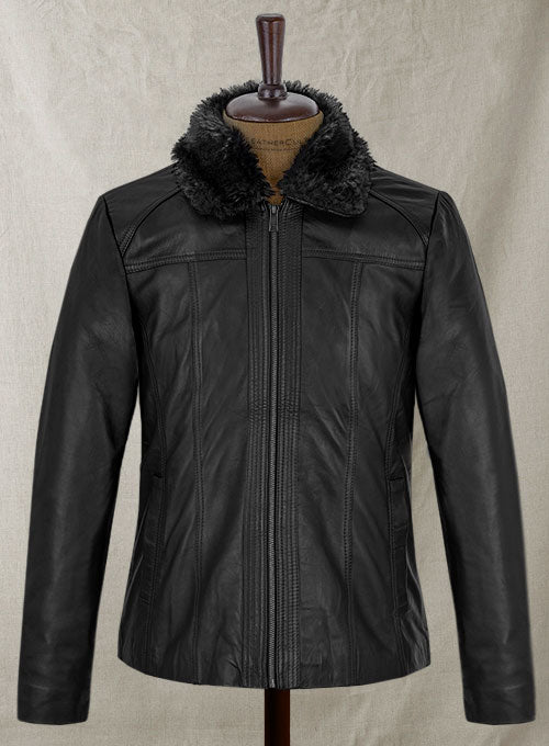Black Fur Collar Leather Jacket - LeatherCult