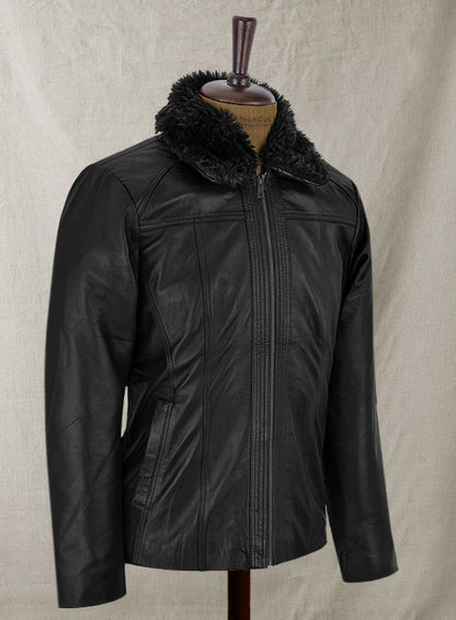 Black Fur Collar Leather Jacket - LeatherCult