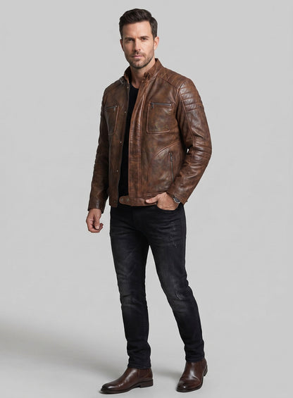 Firefly Moto Spanish Brown Biker Leather Jacket