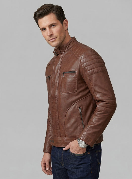 Firefly Moto Tan Biker Leather Jacket