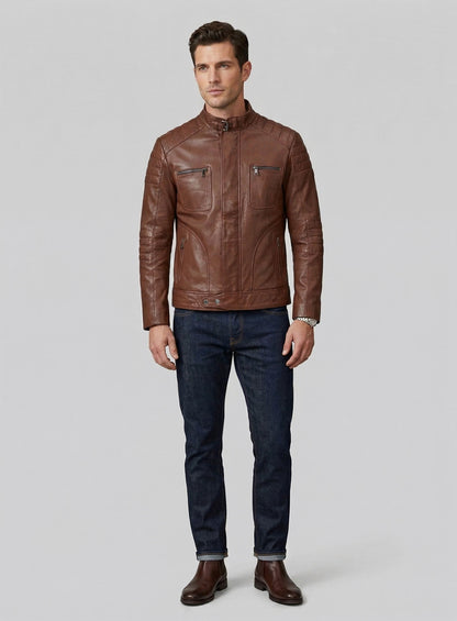 Firefly Moto Tan Biker Leather Jacket