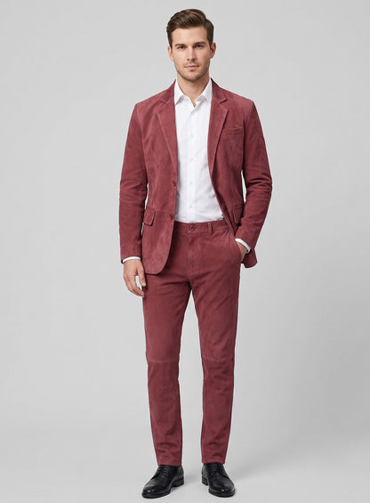 French Red Suede Leather Suit