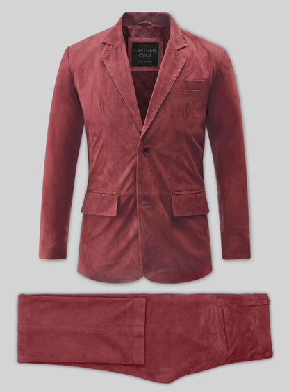 French Red Suede Leather Suit