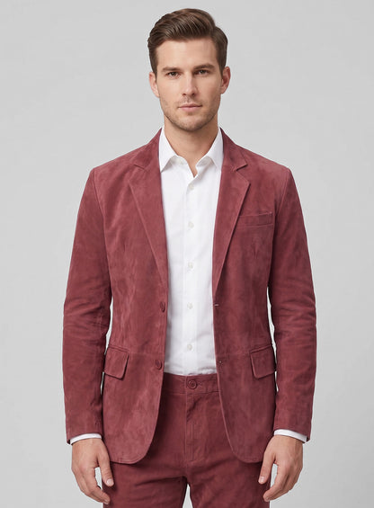 French Red Suede Leather Suit