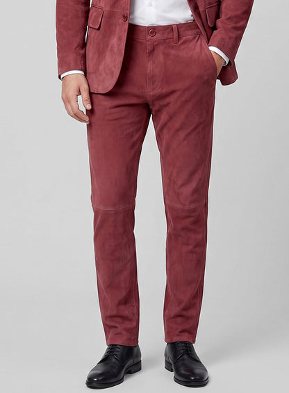 French Red Suede Leather Suit