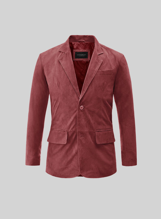 French Red Suede Leather Blazer