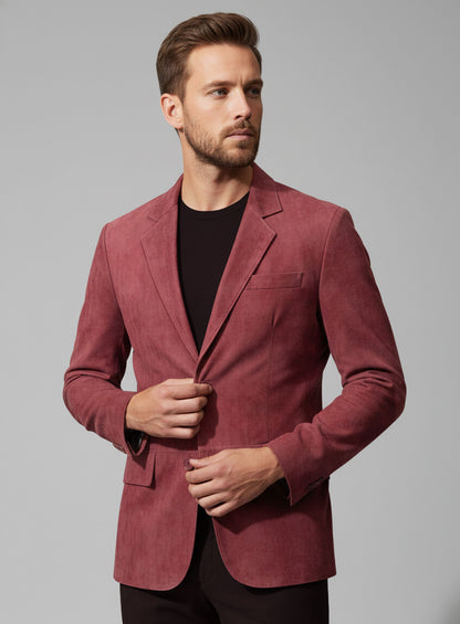 French Red Suede Leather Blazer