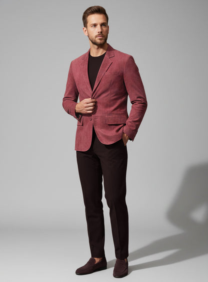 French Red Suede Leather Blazer