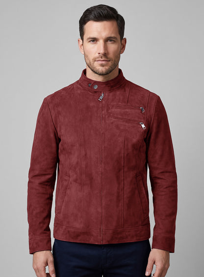 French Red Suede Leather Jacket # 700