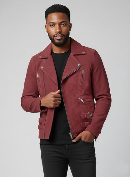 French Red Suede Leather Jacket # 903