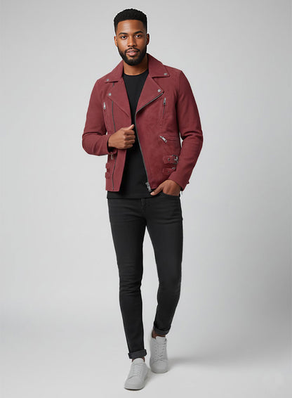 French Red Suede Leather Jacket # 903