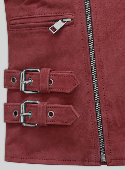 French Red Suede Leather Jacket # 903