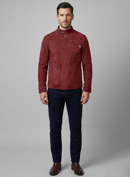 French Red Suede Leather Jacket # 700