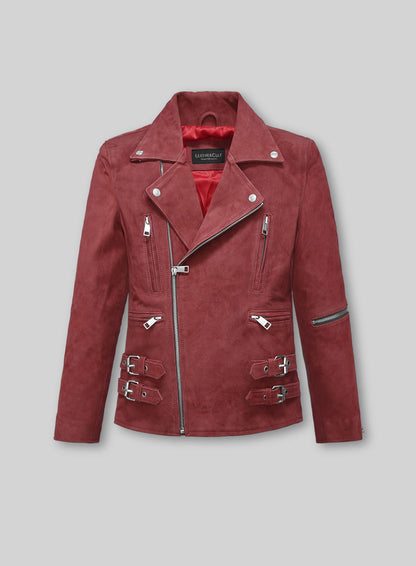 French Red Suede Leather Jacket # 903