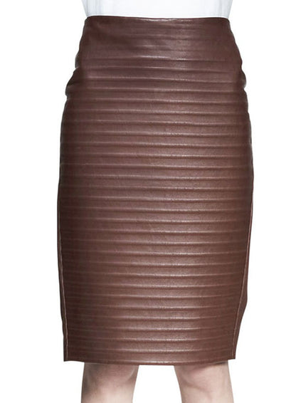 Front Ribbed Leather Skirt - # 489 - LeatherCult