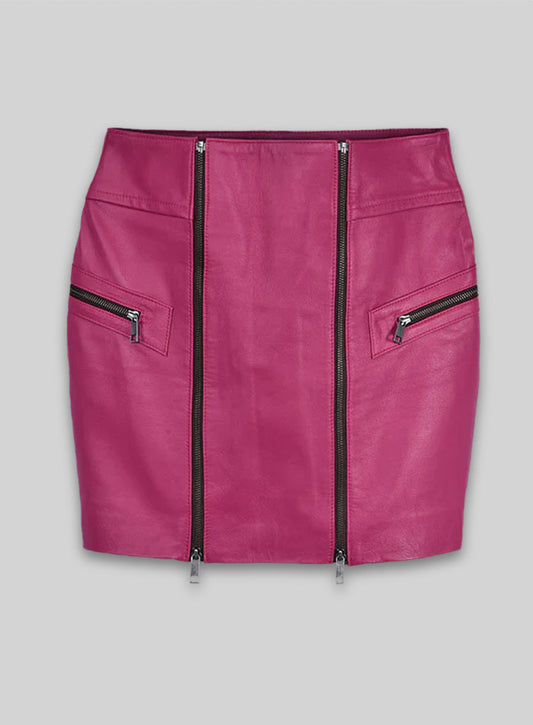 Front Zipper Leather Mini Skirt - # 143