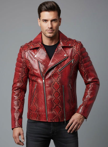 Gallant Bold Red Python Leather Jacket