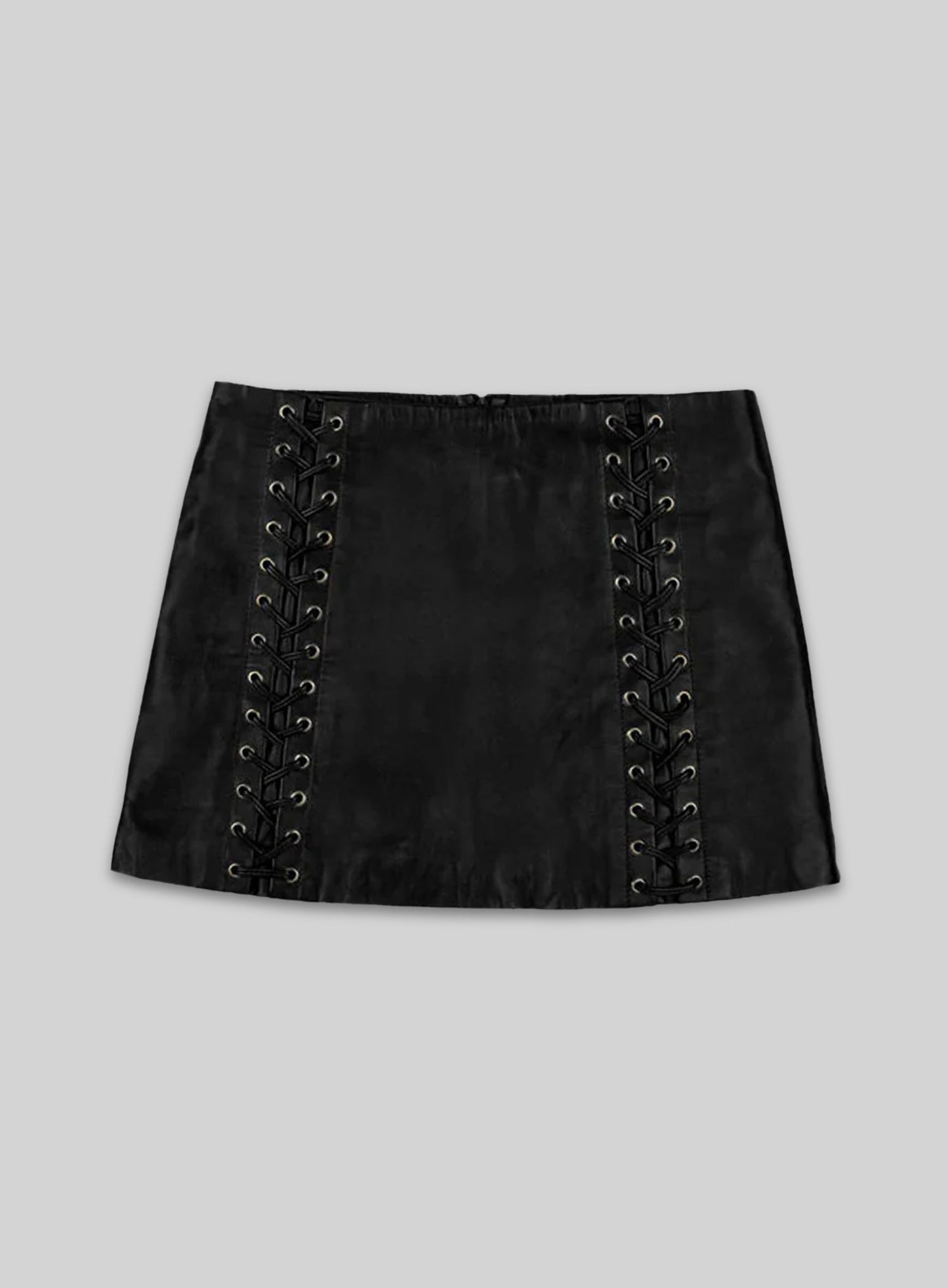 Geneva Lace-Up Leather Skirt - M