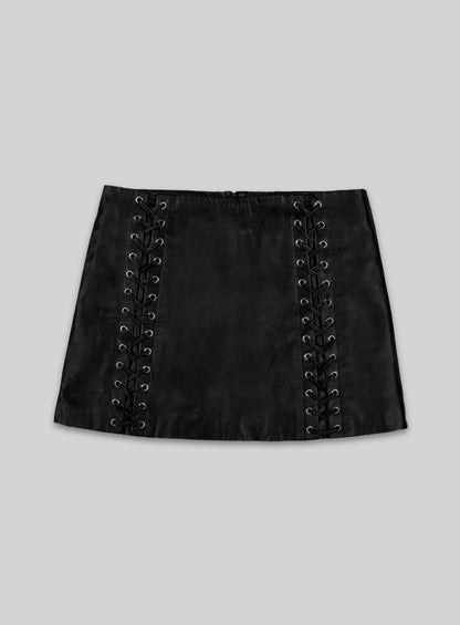 Geneva Lace-Up Leather Skirt - M