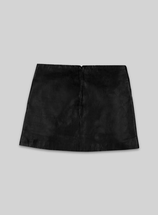 Geneva Lace-Up Leather Skirt - M