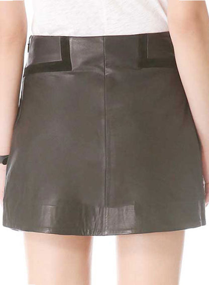 Geometric Contrast Leather Skirt - # 424 - LeatherCult