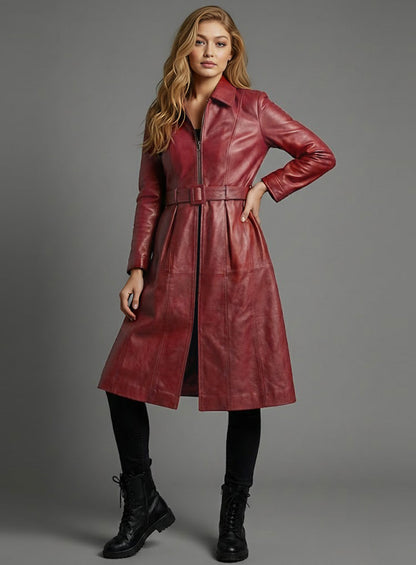 Gigi Hadid Leather Long Coat