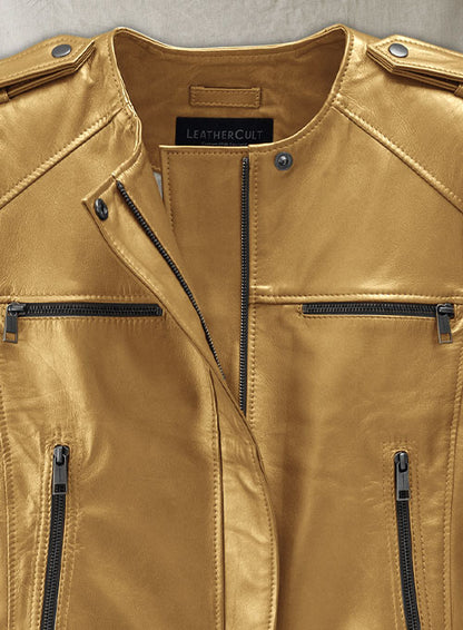 Golden Lizzy Caplan Now You See Me 2 Leather Jacket - LeatherCult
