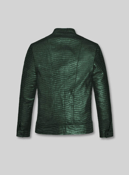 Gleaming Croc Metallic Green Leather Jacket