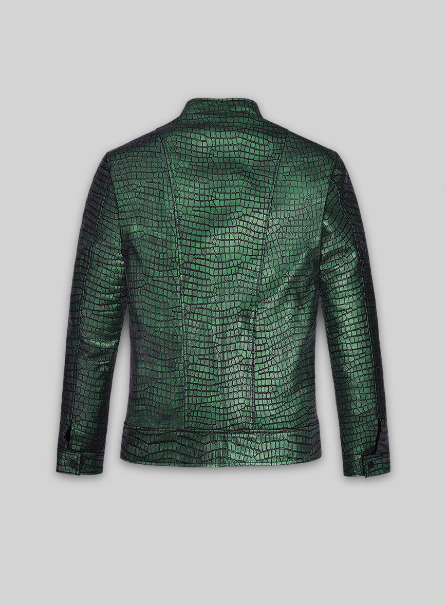 Gleaming Croc Metallic Green Leather Jacket