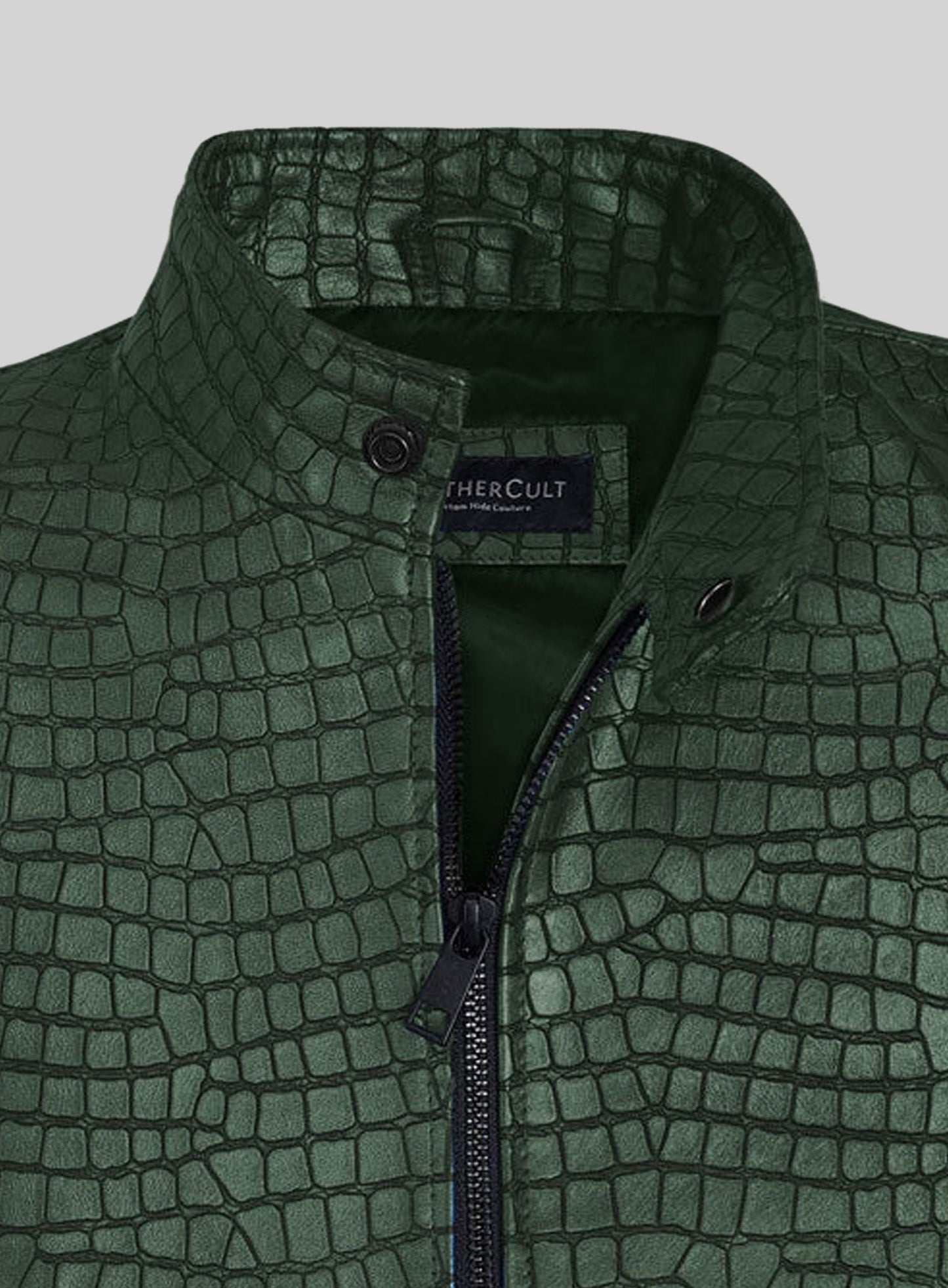 Gleaming Croc Metallic Green Leather Jacket