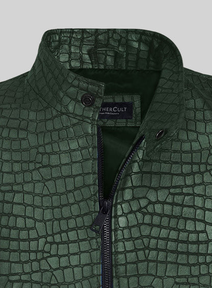 Gleaming Croc Metallic Green Leather Jacket