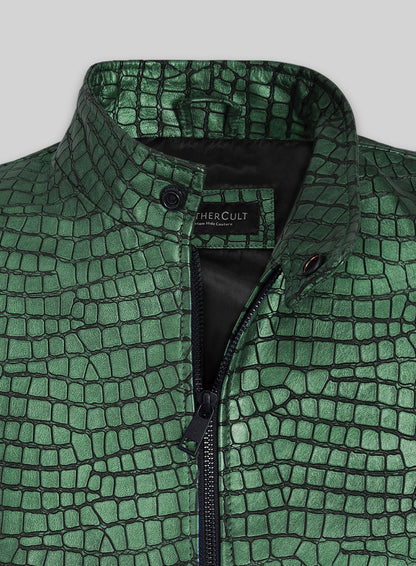 Gleaming Croc Metallic Green Leather Jacket