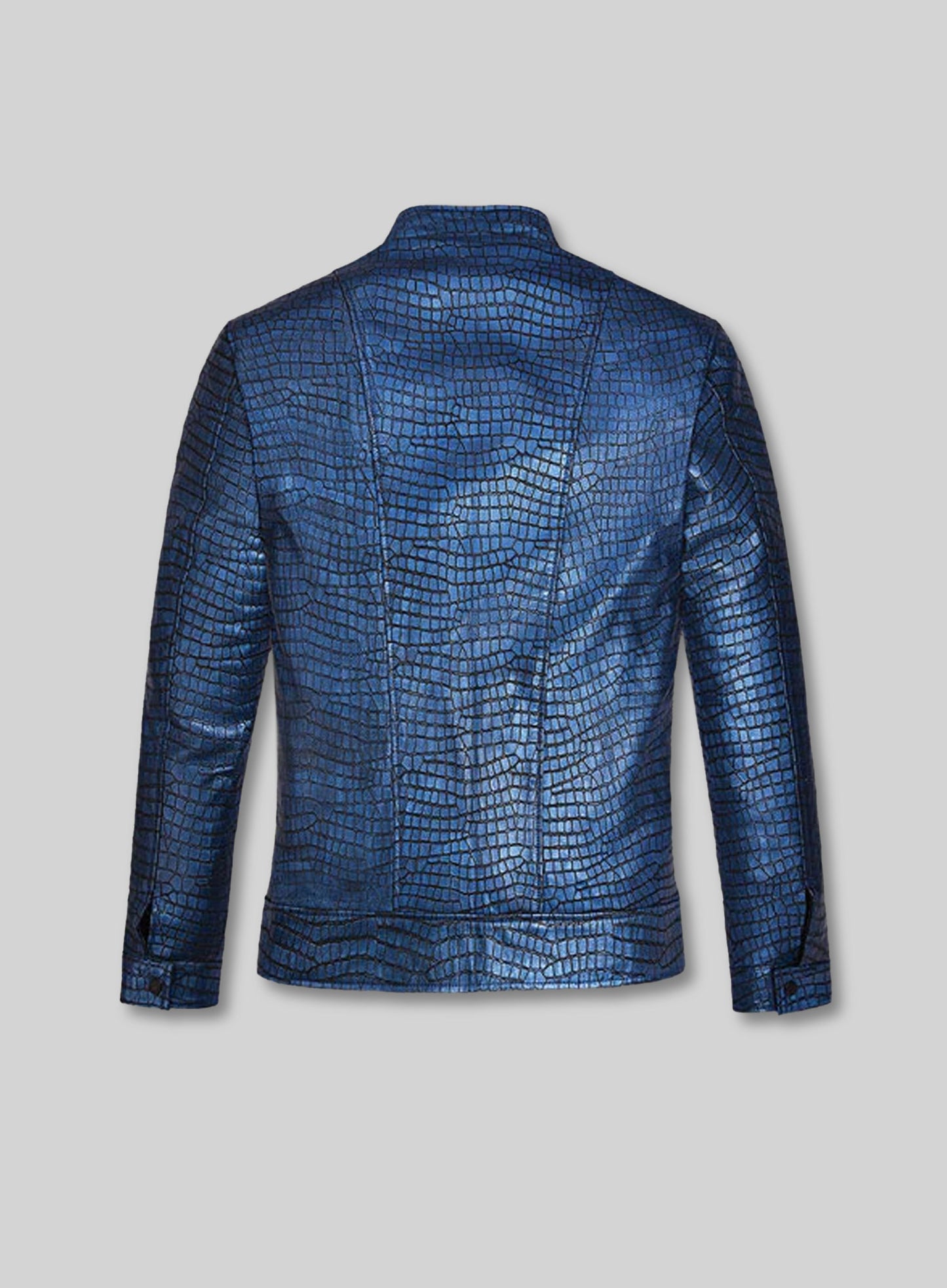 Gleaming Croc Metallic Blue Leather Jacket