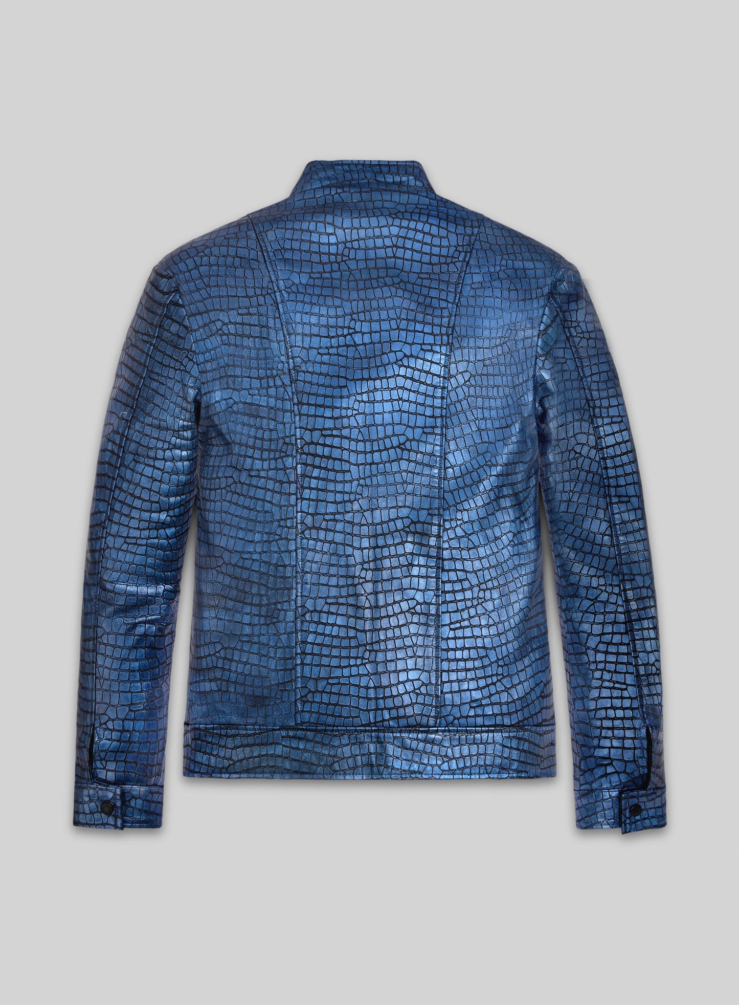 Gleaming Croc Metallic Blue Leather Jacket