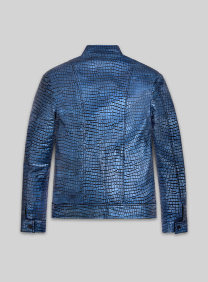 Gleaming Croc Metallic Blue Leather Jacket
