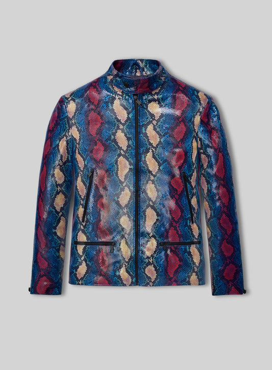 Glinting Bold Blue Python Leather Jacket