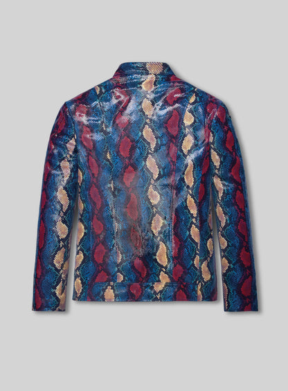 Glinting Bold Blue Python Leather Jacket
