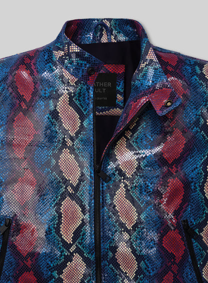 Glinting Bold Blue Python Leather Jacket