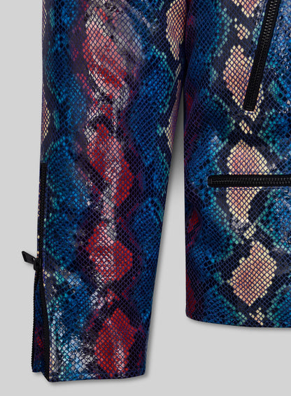 Glinting Bold Blue Python Leather Jacket