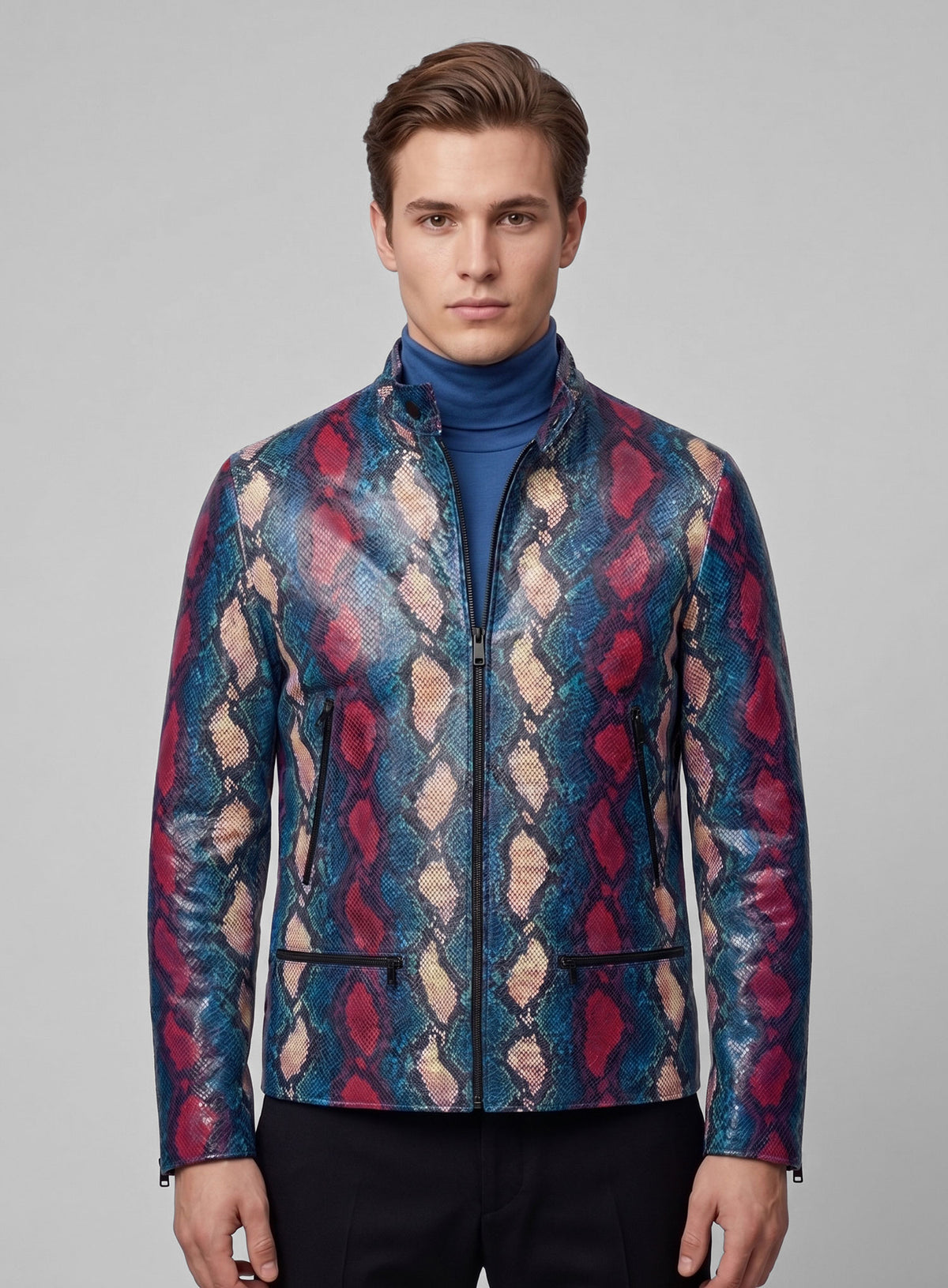 Glinting Bold Blue Python Leather Jacket