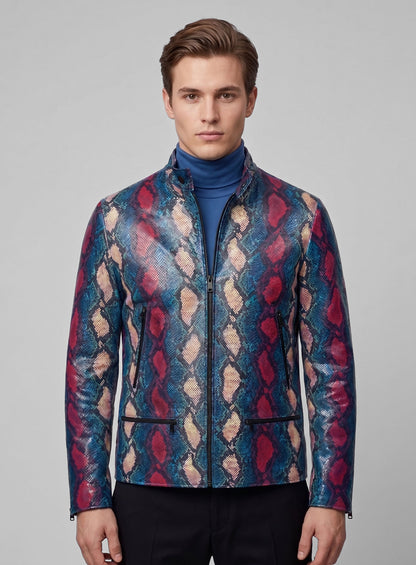 Glinting Bold Blue Python Leather Jacket