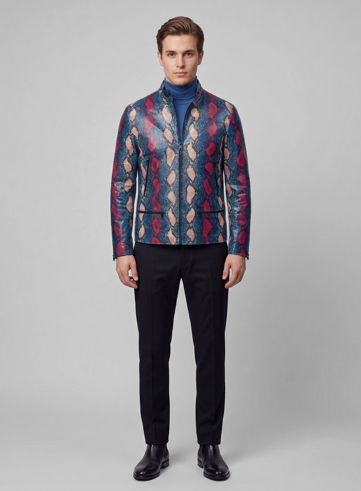 Glinting Bold Blue Python Leather Jacket