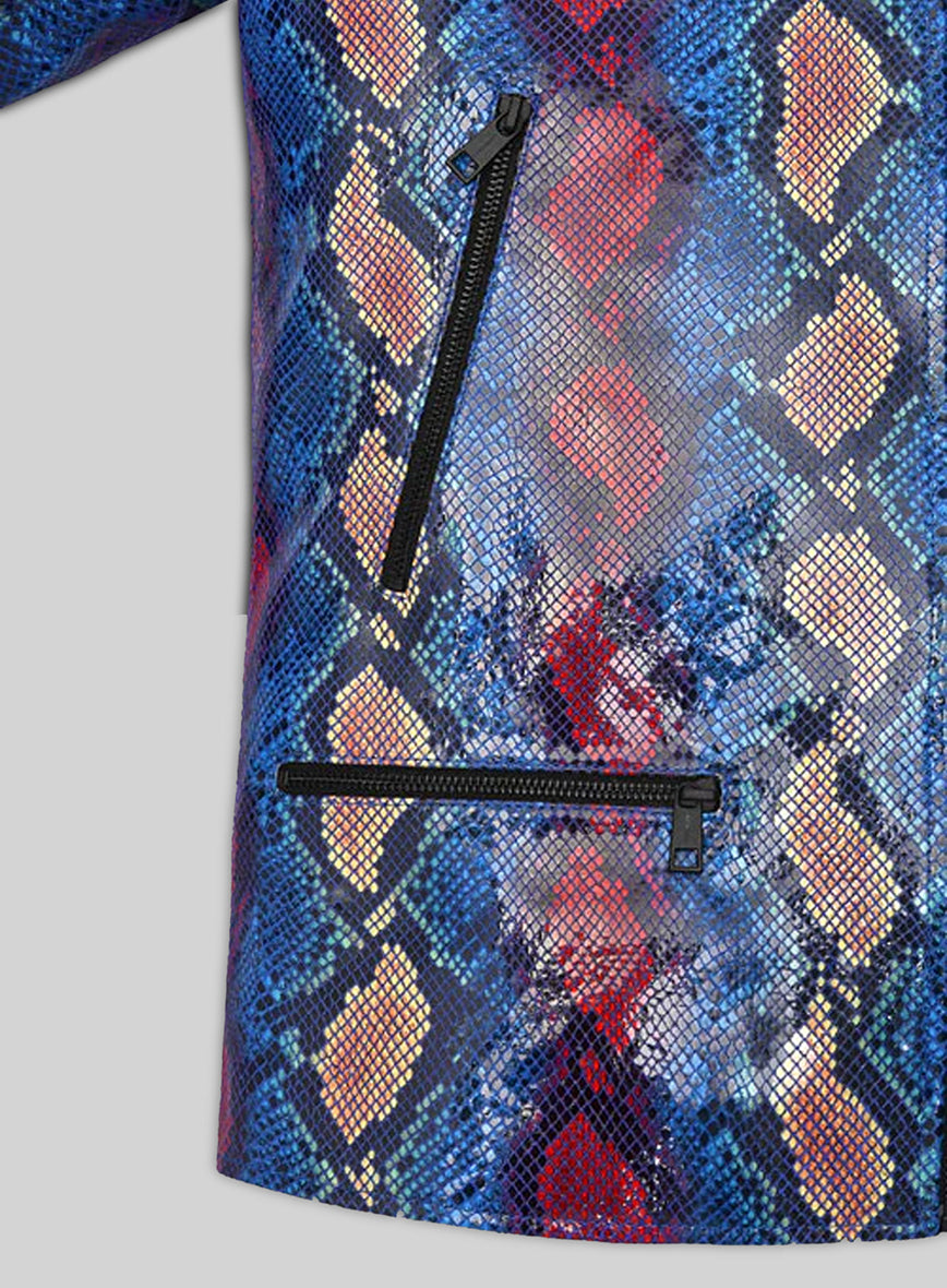 Glinting Bold Blue Python Leather Jacket