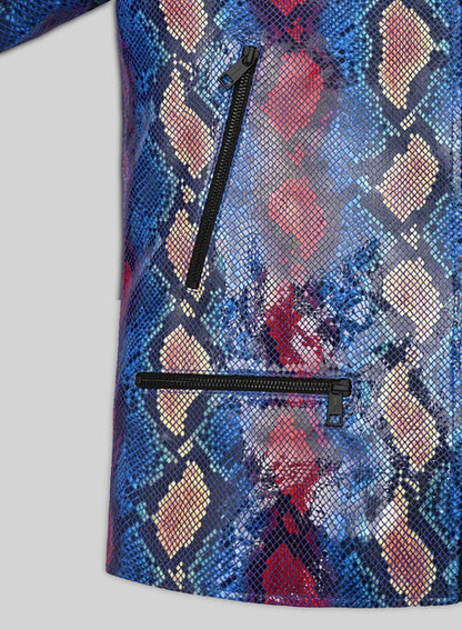 Glinting Bold Blue Python Leather Jacket
