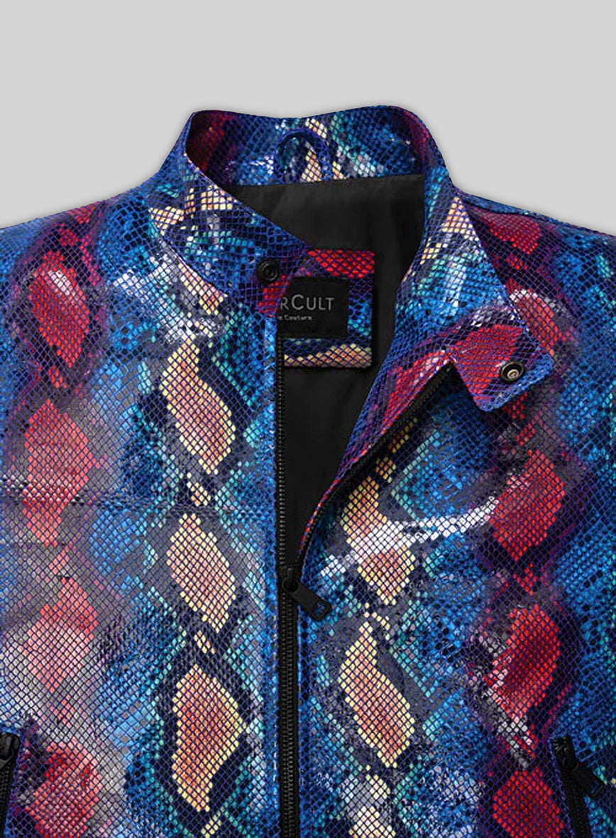 Glinting Bold Blue Python Leather Jacket