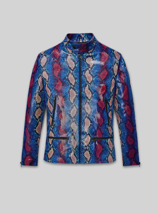 Glinting Bold Blue Python Leather Jacket