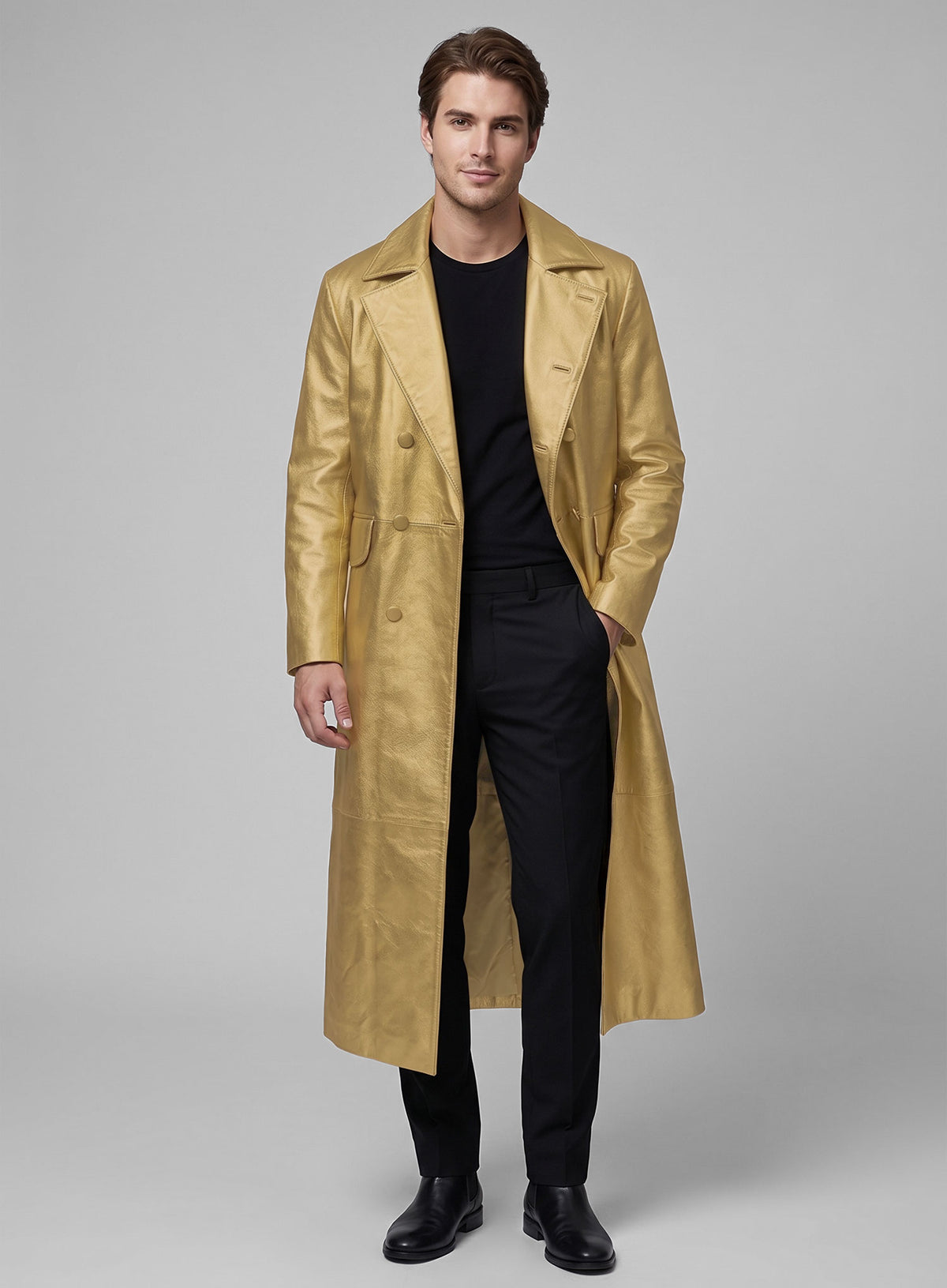 Golden Hugh Jackman The Prestige Leather Long Coat